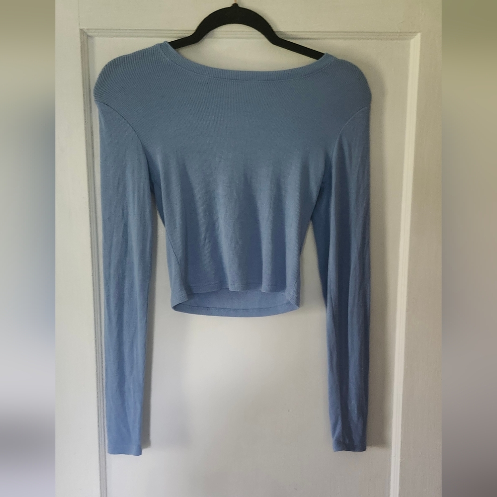Garage: Kimmy Long Sleeve Crewneck Top Chambray Blue